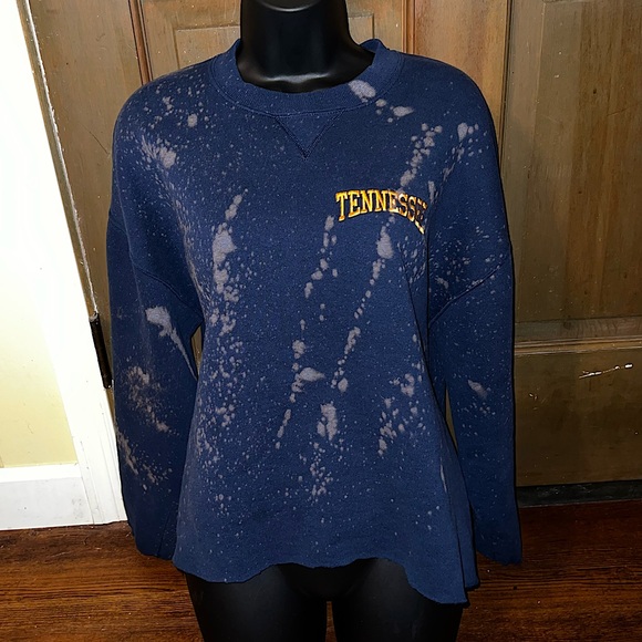 Russell Athletic Tops - Vintage Russell Athletic TN Navy Tie Dye Cropped Raw Hem Long Sleeve Pullover XL